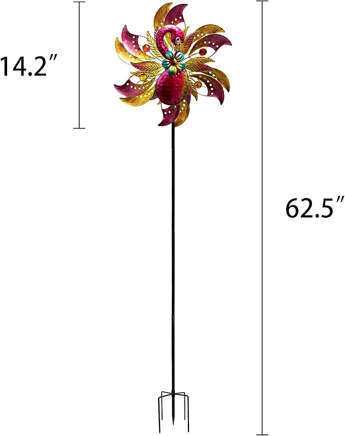 Flamingo Solar Wind Spinner with Color Changing LED Light, Wind Sculptures & Spinners Outdoor Metal Stake Yard Spinners, Garden Wind Catcher Wind Mills, Lawn&Garden