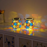 Stargarden 2Pack Mosaic Solar Lanterns, Glass Hanging Lantern Waterproof Outdoor Haning Lights Flower Decorative Table Lamp for Garden ,Patio,Yard Decor