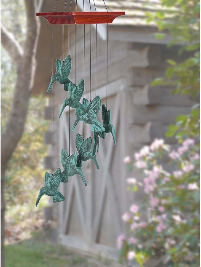 Woodstock Chimes Signature Collection, Woodstock Habitats, Hummingbird Spiral, 18'' Verdigris Habitats and Nature Wind Chimes for Outdoor, Patio, Home or Garden Décor (HHS)