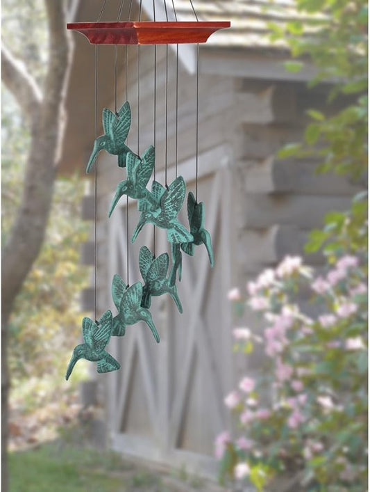 Woodstock Chimes Signature Collection, Woodstock Habitats, Hummingbird Spiral, 18'' Verdigris Habitats and Nature Wind Chimes for Outdoor, Patio, Home or Garden Décor (HHS)