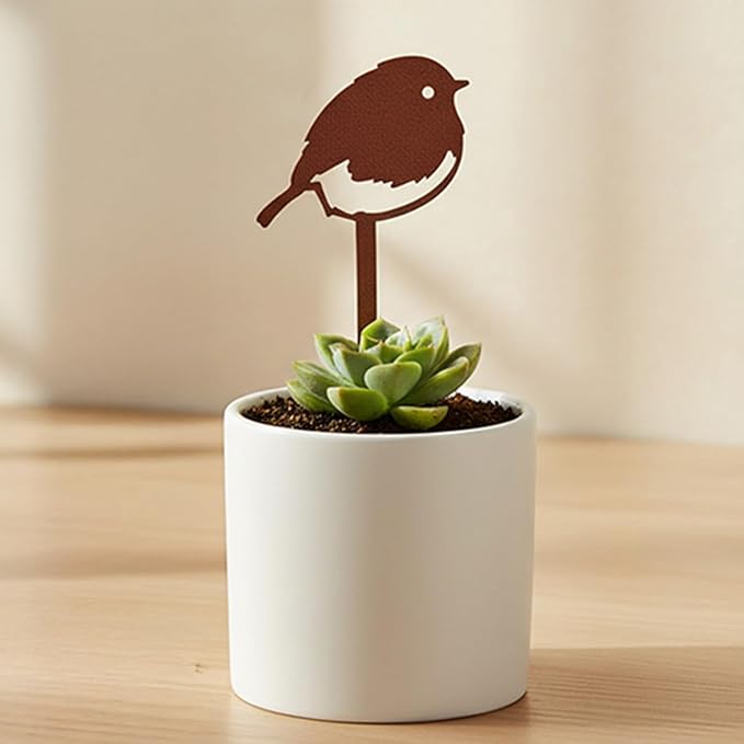 Chickadee Small Bird Metal Garden Stake – Powder-Coated Rust-Resistant Mini Bird Plant Pick for Pots & Planters, Cute Indoor/Outdoor Garden Decor