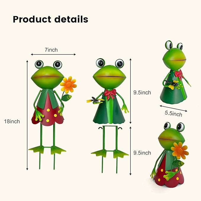 HONGLAND 3D Frog Metal Yard Art - Garden Decor for Outside - Handcrafted Frog Figurine for Lawn Patio Pathway Yard Holiday Garden Stake