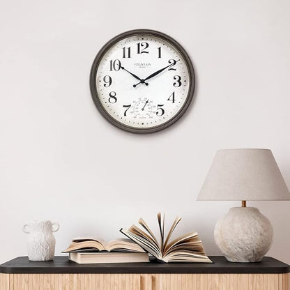 13" Maison in/Outdoor Clock with Thermometer, 2 in One Weather Station - Gray Oak Finish (Weather Thermometer/Wall Decoration)