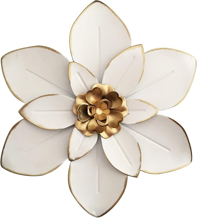 Metal Flower Wall Art Decor, 10“ Rustic Modern Floral Sculpture, Distressed Iron Wall Hanging Home Decoration Accent Artworks for Indoor Kitchen Bedroom Living Room Office Outdoor Garden Patio