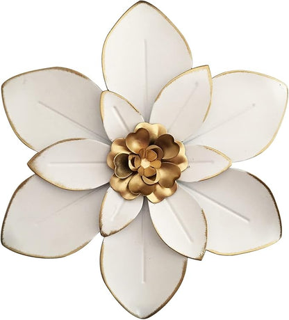 Metal Flower Wall Art Decor, 10“ Rustic Modern Floral Sculpture, Distressed Iron Wall Hanging Home Decoration Accent Artworks for Indoor Kitchen Bedroom Living Room Office Outdoor Garden Patio