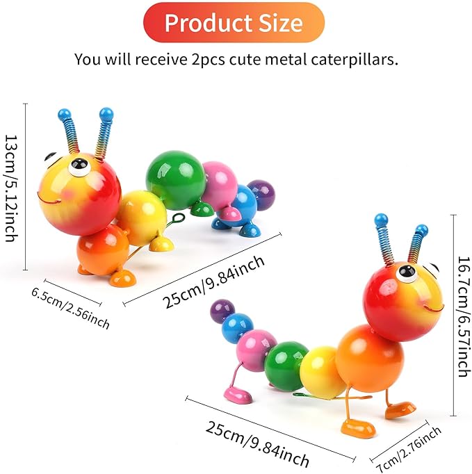Cruis Cuka Metal Caterpillar Statue Yard Art Garden Decor for Outside Patio Lawn Ornaments Fence Decorations Gift for Family,Friends,Garden Lovers - Set of 2(Colorful)