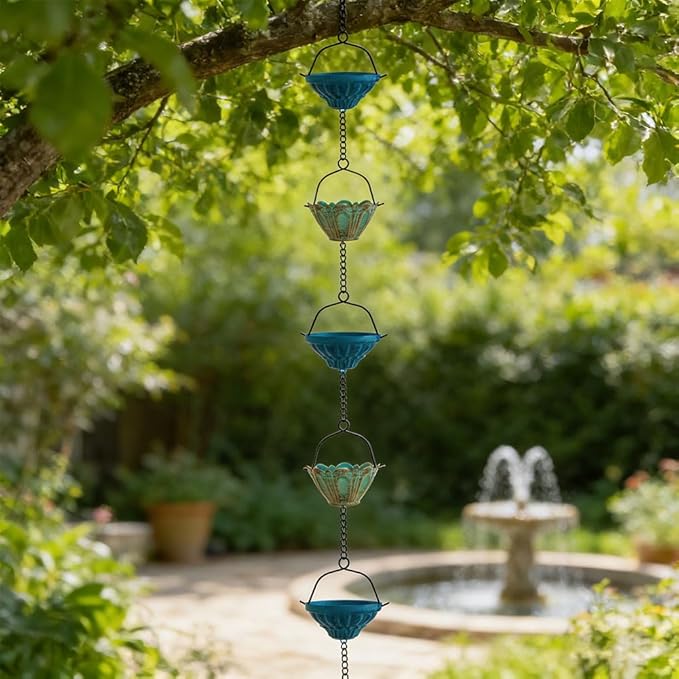 dreamysoul Rain Chains for Outside, 10 FT Lotus Decorative Rain Catcher Chains with 16 Cups, Replacement for Downspout Gutters, Eaves, Drainage