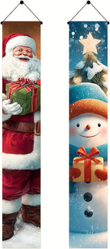 BlissYard Christmas Banner 12x71 Santa Claus Snowman Decorations Merry Christmas Porch Sign Christmas Door Banner Winter Hanging Banner Front Door Decor Outdoor Holiday Welcome Home Yard Entryway