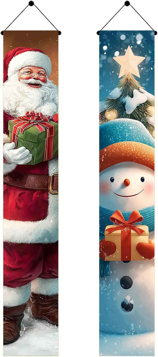BlissYard Christmas Banner 12x71 Santa Claus Snowman Decorations Merry Christmas Porch Sign Christmas Door Banner Winter Hanging Banner Front Door Decor Outdoor Holiday Welcome Home Yard Entryway