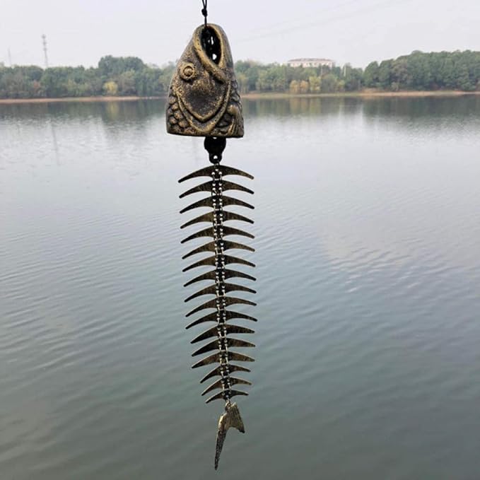 Fish Windchime Retro Fishbone Wind Chime Ornaments Vintage Metal Wind Bell Outdoor Soothing Melody for Garden Home Yard Porch Hanging Decor