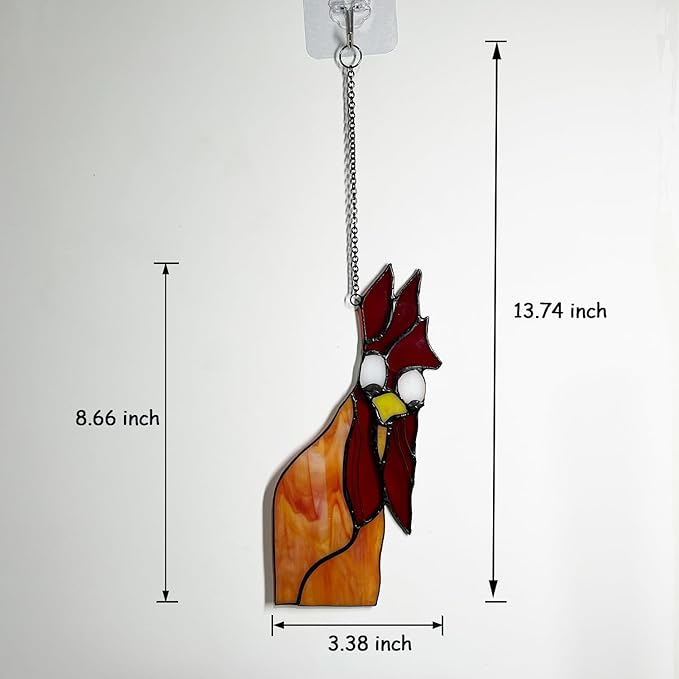 Peeping Rooster Stained Glass Window Hanging, Chicken Gifts for Women Mom Grandma Wife, Chicken Kitchen Decor, Funny Window Corner Hanging Rooster Decor Cockscomb
