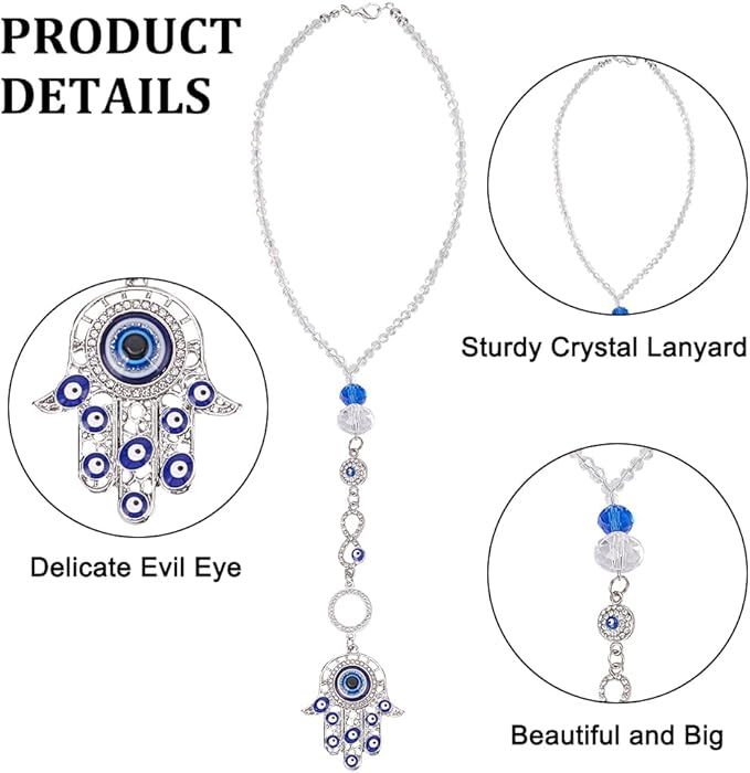 Evil Eye Car Hanging Ornament Metal Hand of Evil Eye Charm Pendant Beaded Decor Good Luck Suncatcher Pendant for Keychain Car Rearview Mirror Window Car Door Frame Balcony