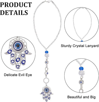Evil Eye Car Hanging Ornament Metal Hand of Evil Eye Charm Pendant Beaded Decor Good Luck Suncatcher Pendant for Keychain Car Rearview Mirror Window Car Door Frame Balcony