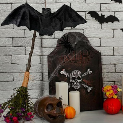 2pcs Black Hanging Bats Halloween Decorations–Scary/Spooky Halloween Decor for Indoor Outdoor Haunted House, Party, Yard, Home, Porch, Garden, and Office