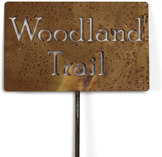 Classic Metal Garden Markers Clearance Items 20 to 33 Inches Tall (Woodland Trail, Naturally Rusted)