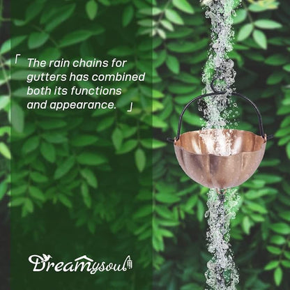 dreamysoul 9.4 FT Copper Rain Chain, Flower Rain Chains Gutters, Decorative Rain Chains Replacement Downspout for Gutters