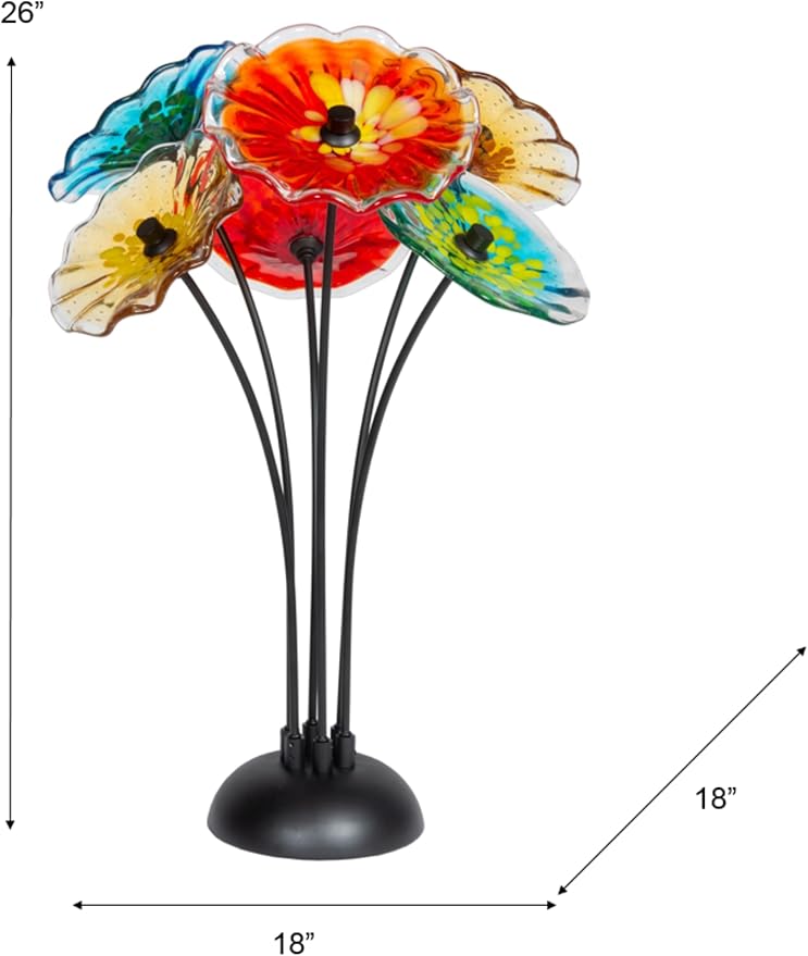 Dale Tiffany AS23099 Fiore Bloom Hand Blown Glass Flower Art Glass Sculpture with Metal Stand for Indoor Garden Patio Decoration, Multi Color, 6-Plate 26" Tall