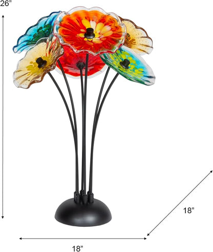Dale Tiffany AS23099 Fiore Bloom Hand Blown Glass Flower Art Glass Sculpture with Metal Stand for Indoor Garden Patio Decoration, Multi Color, 6-Plate 26" Tall
