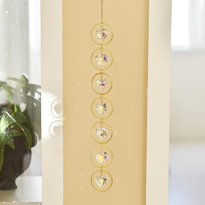7-Chakra Crystal Suncatcher, 30mm Love-Shaped Crystal Balls Wind Chimes, Hanging Rainbow Makers, Chakra Window Ornament, Garden Decoration (AB Colors)