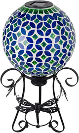 Stargarden Solar Gazing Ball, 10”Glass Gazing Globe, Mosaic Gazing Balls with Metal Ball Stand for Patio, Lawn, Garden Decor(Blue)