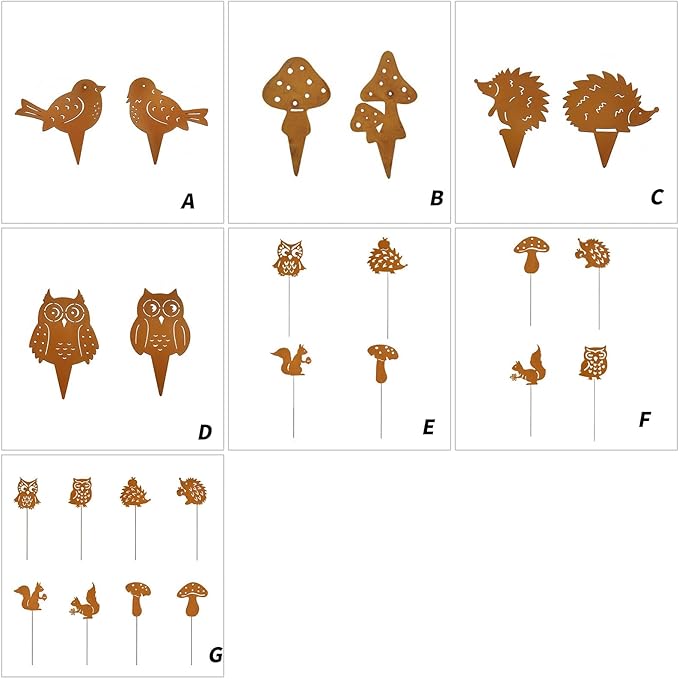 Iron Animal Decorative Garden Stake Set Rusted Yard Ornaments for Indoor/Outdoor Backyard Decor Iron Garden Sculptures Outdoor