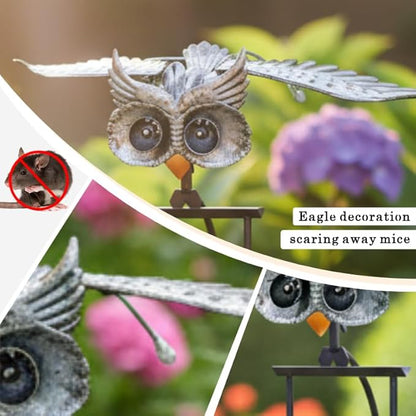 Metal Owl Garden Stake Decor, Owl Garden Rocker Outdoor Metal Owl Sculpture, Kinetic Owl Decorative Garden Stakes for Outdoor Garden Lawn Yard (Flying owl)
