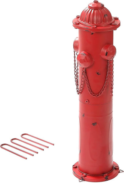 Fire Hydrant for Dogs to Pee On, 24" Metal Dog Fake Fire Hydrant Pee Post Red for Outdoor Training, Pee Pole with Ground Stakes, Fillable Base for Yard, Garden, Patio