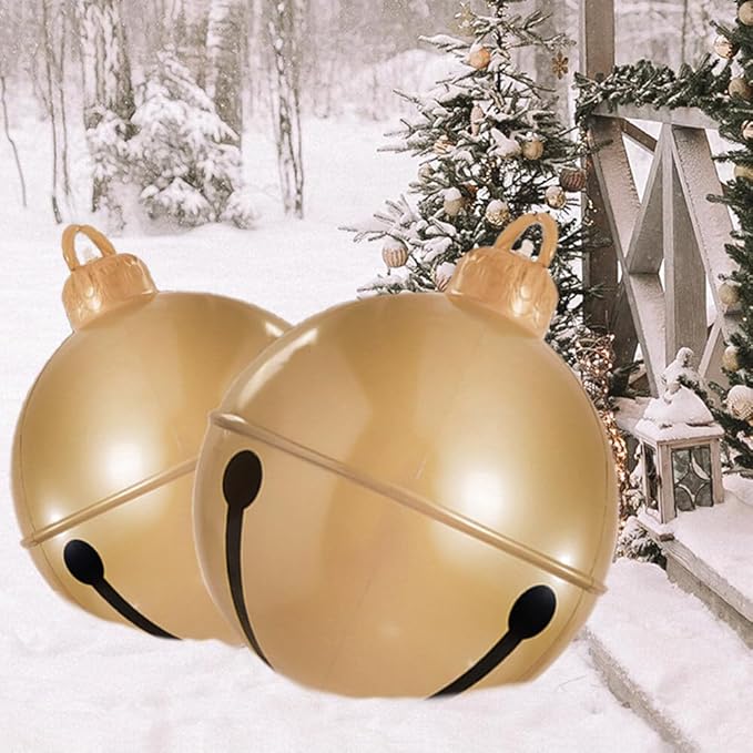 2PCS Inflatable Christmas Ball 23.6IN Giant Jingle Bell Inflatable Ball Fun Christmas Inflatable Yard Decor Xmas Balloon Pendant Outdoor Ornament for Garden Yard Patio Christmas Holiday Decor