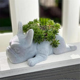 OULIGET Resin Dog Sculpture,Mini French Bulldog Garden Statue Planter Pots with Drainage Hole,Cute Bonsai Flower Pots Ornaments for Indoor Office Outdoor Balcony