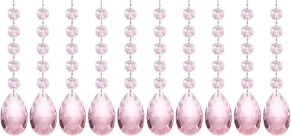 PATIKIL Teardrop Crystal Chandelier Pendants Beads, 10 Pack 145mm Length 38mm Chandelier Prisms Parts Ornaments Hanging Beads for DIY Arts Crafts Decoration, Pink