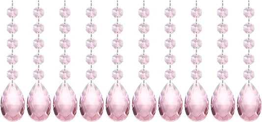 PATIKIL Teardrop Crystal Chandelier Pendants Beads, 10 Pack 145mm Length 38mm Chandelier Prisms Parts Ornaments Hanging Beads for DIY Arts Crafts Decoration, Pink