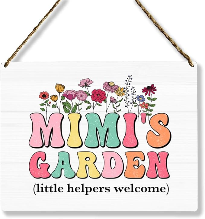 Mimi's Garden Wooden Sign Decor, Indoor Decoration Hanging Signs 8x10 Inches, Outdoor Garden Decor Yard Wall Hanging Decor Sign, Mothers Day Gifts Birthday Gifts for Mom Grandma