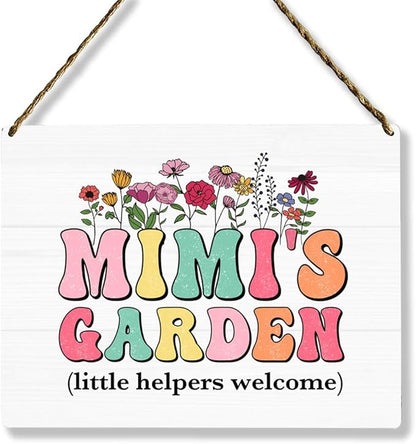 Mimi's Garden Wooden Sign Decor, Indoor Decoration Hanging Signs 8x10 Inches, Outdoor Garden Decor Yard Wall Hanging Decor Sign, Mothers Day Gifts Birthday Gifts for Mom Grandma