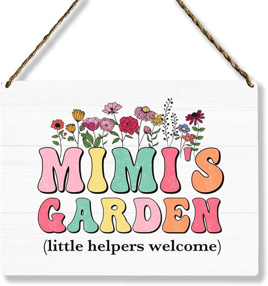 Mimi's Garden Wooden Sign Decor, Indoor Decoration Hanging Signs 8x10 Inches, Outdoor Garden Decor Yard Wall Hanging Decor Sign, Mothers Day Gifts Birthday Gifts for Mom Grandma
