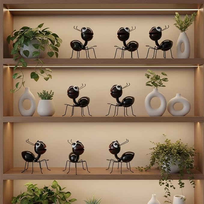 Cruis Cuka Metal Yard Art Garden Decor for Outside Cute Ants Yard Decorations Outdoor Lawn Ornaments Backyard Gifts for Mom - Set of 8（All Black）