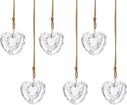 6pcs Clear Crystal Glass Heart Prisms Ornaments Valentines Heart Hanging Crystals Decor for Window Home Car Garden