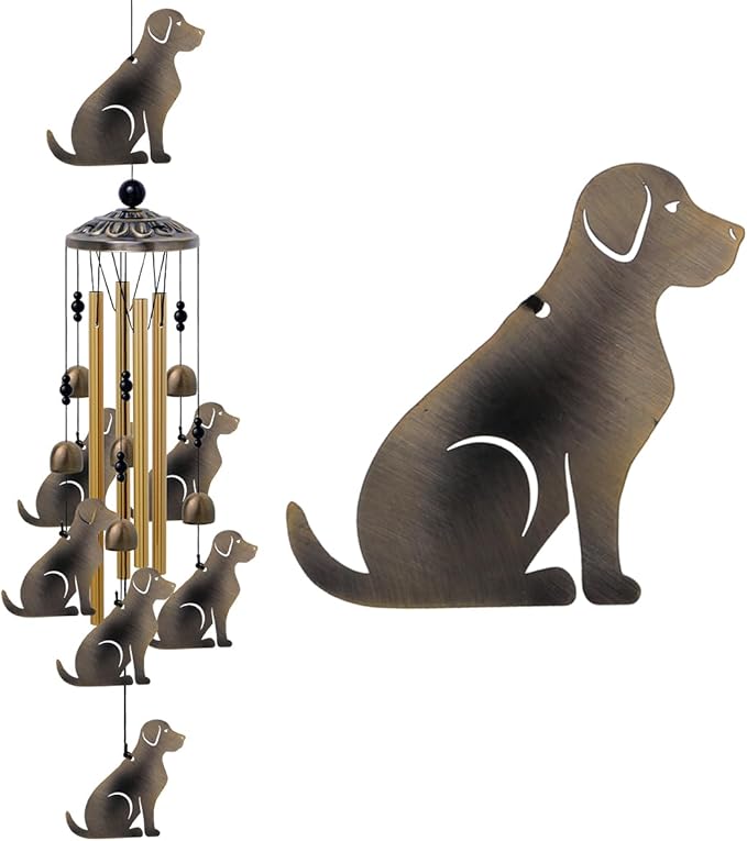 Garden Dog Wind Chimes Outdoor Indoor Decor - with 4 Tubes 7 Dogs Wind Chime, Mobile Romantic Wind Catcher, Bronze Wind Bells for Home, Mom Gifts, Balcony, Tree, Festival, Garden Decoration