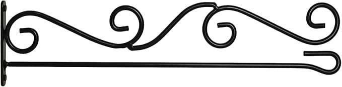 Anley Garden Flags Wall Scroll Hanger - Wrought Iron Horizontal Garden Flag Holder - Weather Resistant & Easy Mounting - Curve Design & Black Matte Coating - H4 x W15