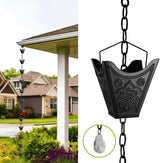 Vindar Rain Chains, 3D Mandala Carving Black Rain Chain, 8.5ft Large Cup Powder Metal Rain Chains for Outside, Replacement Downspout for Gutters Downspouts