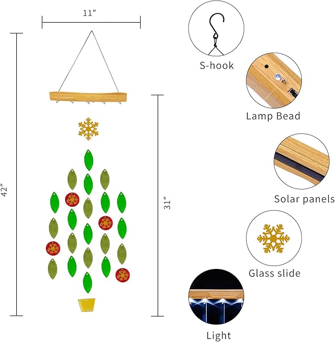 Solar Wind Chimes Unique Light, Glass Mobile Hanging Solar Light Wind Chime for Home, Garden, Patio and Yard Decor