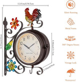 Vintage Indoor Outdoor Clock - Silent Non-Ticking, Double Sided Wall Clock with Rooster Decor Waterproof for Garden, Patio, Yard, Farmhouse, Home Décor (Orange)