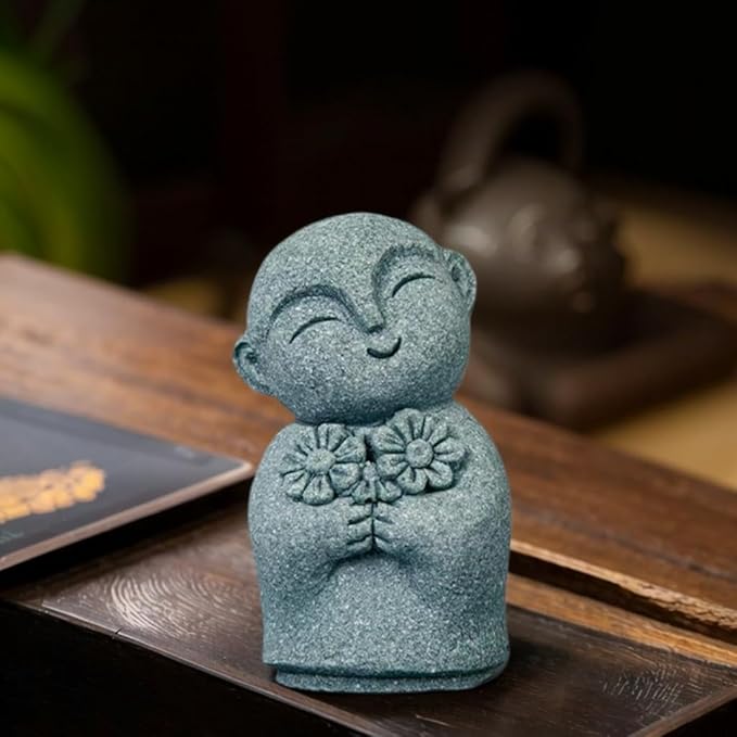 Mini Monk Buddha Statue Sandstone Statues Zen Monk Praying Statue Sculptures for Wealth Good Luck Feng Shui Decor Home Fish Tank Aquarium Garden (Style 12)