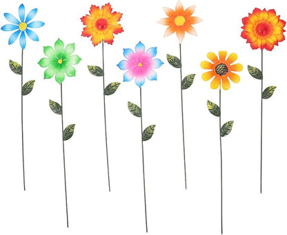 iplusmile 7pcs Metal Flowers Garden Stakes, 15 Inch Colorful Decorative Outdoor Yard Art, Rust-Proof Iron Floral Plant Sticks for Lawn Patio Pathway Spring Decor, Multi-Color
