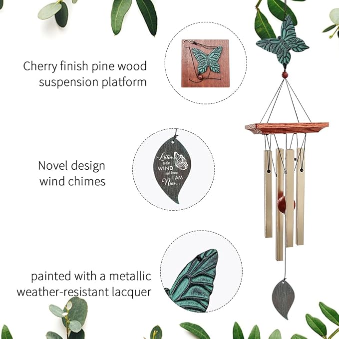 ASTARIN Memorial Custom Wind Chimes for Loss of Loved One, Wind Chimes for Patio Yard Decor, 24'' Condolences