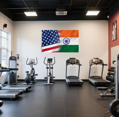 Indian American Combination Flag 2X3FT, Double Sided 3Ply, US India Flags, Men Women Banner,Vibrant Colors, Double Stitched with 2 Brass Grommets, Bar Garden Street Decoration, GYM, Office Decor,Indoor Outdoor Use,Gifts. (US-IN-X, 2x3ft3ply)