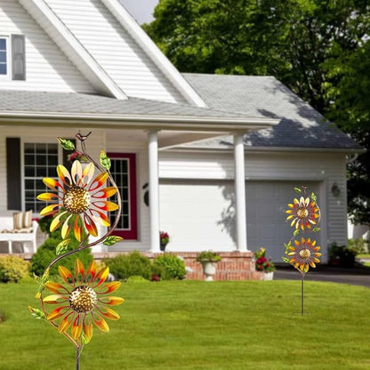 VEWOGARDEN Metal Sunflower Wind Spinners Outdoor Kinetic Wind Spinner with Stakes Yard Art for Garden Lawn Patio Decoration, Yellow