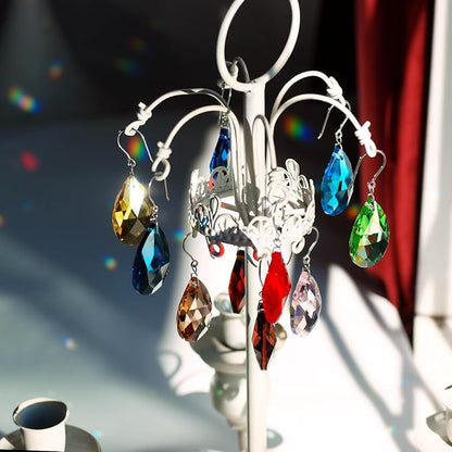 10pcs Crystal Suncatcher Prism, 38mm Multicolor Teardrop Crystal Chandelier Replacement Hanging Glass Ornament Pendant Rainbow Maker for Window, Wedding, Party, Home Décor