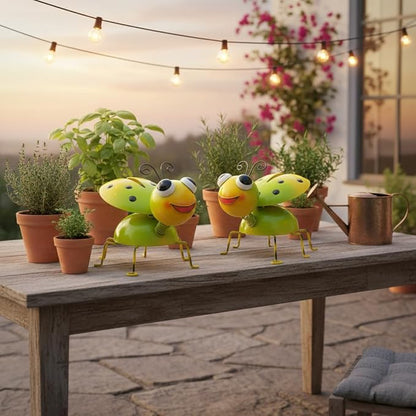 Cruis Cuka Metal Yard Art Garden Decor for Outside Cute Green Ladybugs Lawn Patio Ornaments Backyard Decorations Garden Gifts for Mom - Set of 2