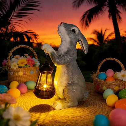 11.8 Inch Bunny Solar Garden Statue, Easter Rabbit Figurine with Glowing Lantern, Handcrafted Resin Outdoor Decor for Patio, Balcony, Yard, Gift for Women, Housewarming, Birthday, Easter Party Decor