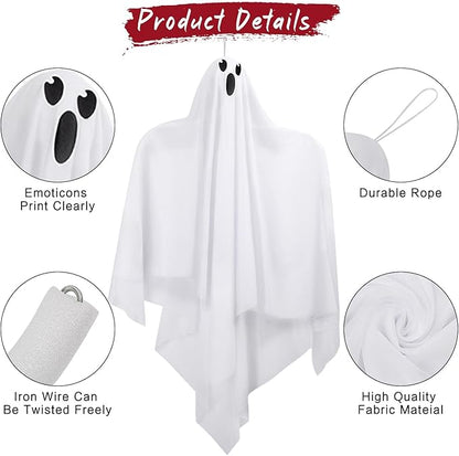 Hanging Ghosts Outdoor Decorations, 4 Pack 28" Cute Flying Ghosts - Halloween Decor for Home, Tree, Porch, Patio, Lawn, Garden, Party & Holiday